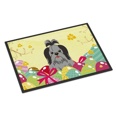 Carolines Treasures 18 x 27 in. Easter Eggs Shih Tzu Black Silver Indoor or Outdoor Mat BB6089MAT